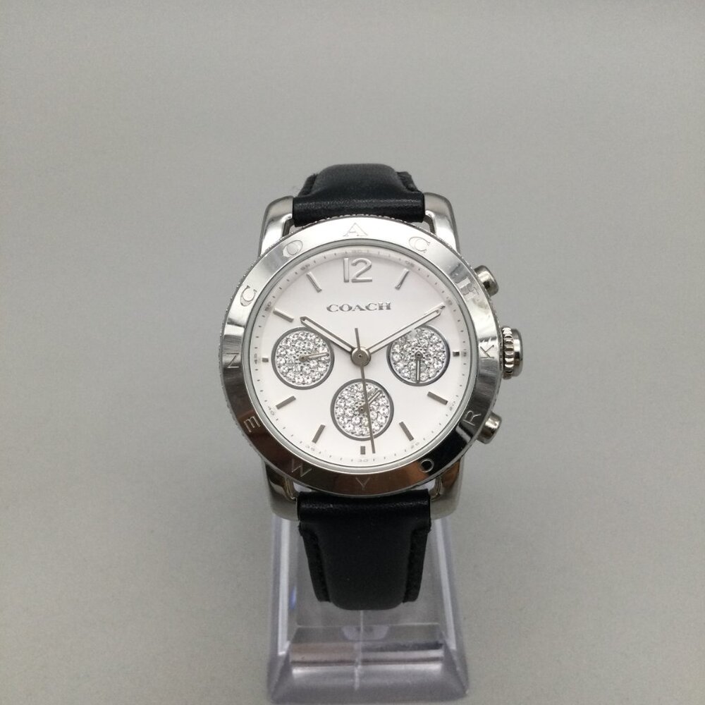 Coach Legacy Sport Chronograph Watch Women 36mm Silver Tone Leather New Battery - Picture 2 of 15